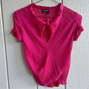 Giorgio Armani Y2K Pleated Tie-Neck Top — Hot Pink, Size 40 (Made in Italy)